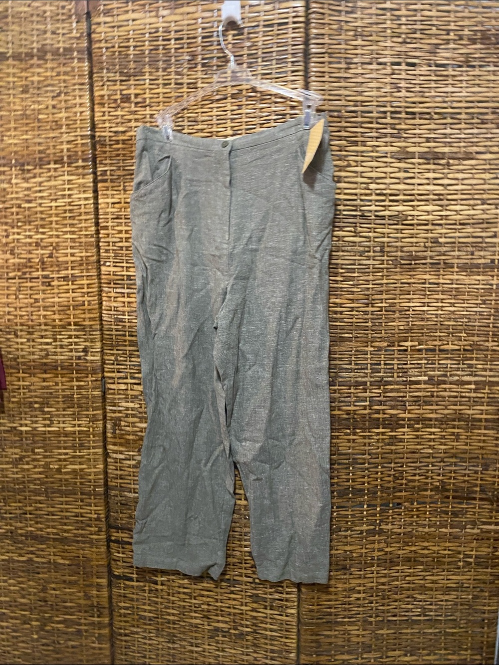 NWT Linden Hill brownish green textured wide leg pants Boho relaxed L